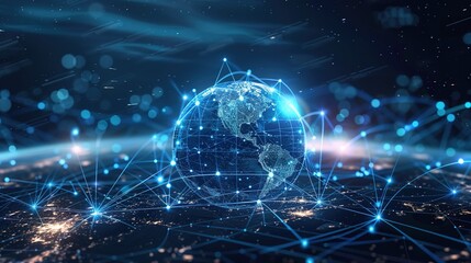 Obraz premium Global Digital Connectivity Concept with Digital Globe and Glowing Data Nodes
