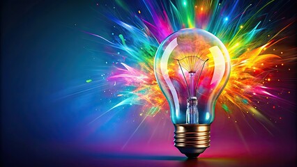 Vibrant light bulb shining with colorful creativity, innovation, inspiration, imagination, brainstorming, idea, concept, artistic