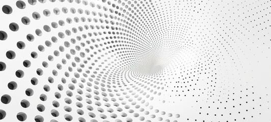 A white background with a black spiral of dots representing the dynamic nature and depth of AI technology