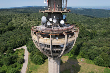 Irishki Venac Tower partly destroyed by NATO bombing. Frushka Gora national park, Serbia.