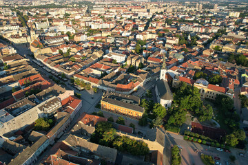 Aerial view of Saint George cathedral and Bishop palace on sunny summer morning. Novi Sad, Serbia.