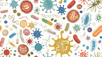 Naklejka premium Colorful Illustration of Different Types of Microbes