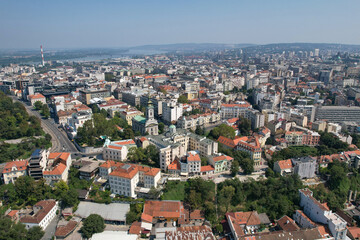 Aerial view of Belgrade and Cathedral of Saint Michael on sunny summer day. Serbia.