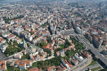 Fototapeta premium Aerial view of central part of Belgrade on sunny summer day. Serbia.