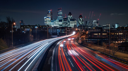 Fototapeta premium City Lights and Traffic Trails at Night