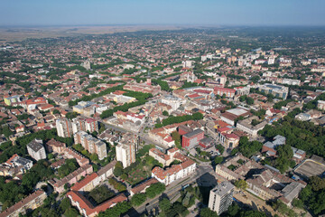 Aerial view of Subotica town on sunny summer day. Serbia.