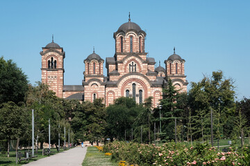 Fototapeta premium View of St. Mark Orthodox Church on sunny summer day. Belgrade, Serbia.