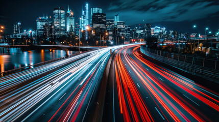 Obraz premium City Lights and Traffic Trails at Night