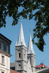 Obraz premium Franciscan St. Michael church on sunny summer day. Subotica, Serbia.