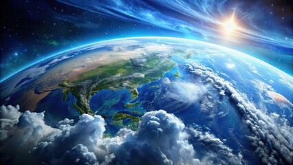 Obraz premium Planet Earth from space with blue oceans and white clouds, Earth, planet, space, globe, world, blue, oceans, clouds