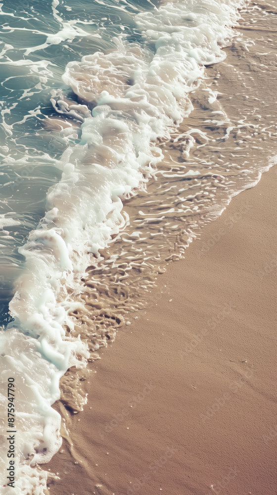 Poster ocean waves on the edge of a sandy shore line. background image. created with generative ai technolo