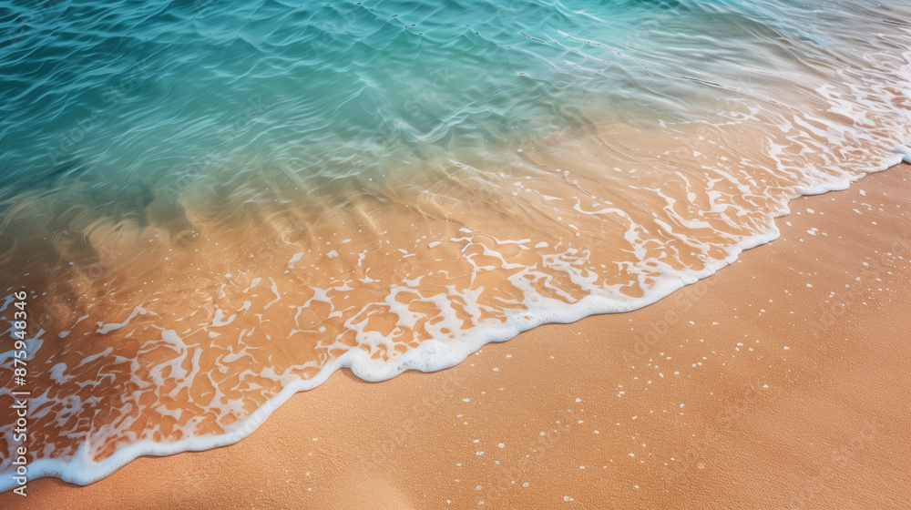 Poster ocean waves on the edge of a sandy shore line. background image. created with generative ai technolo