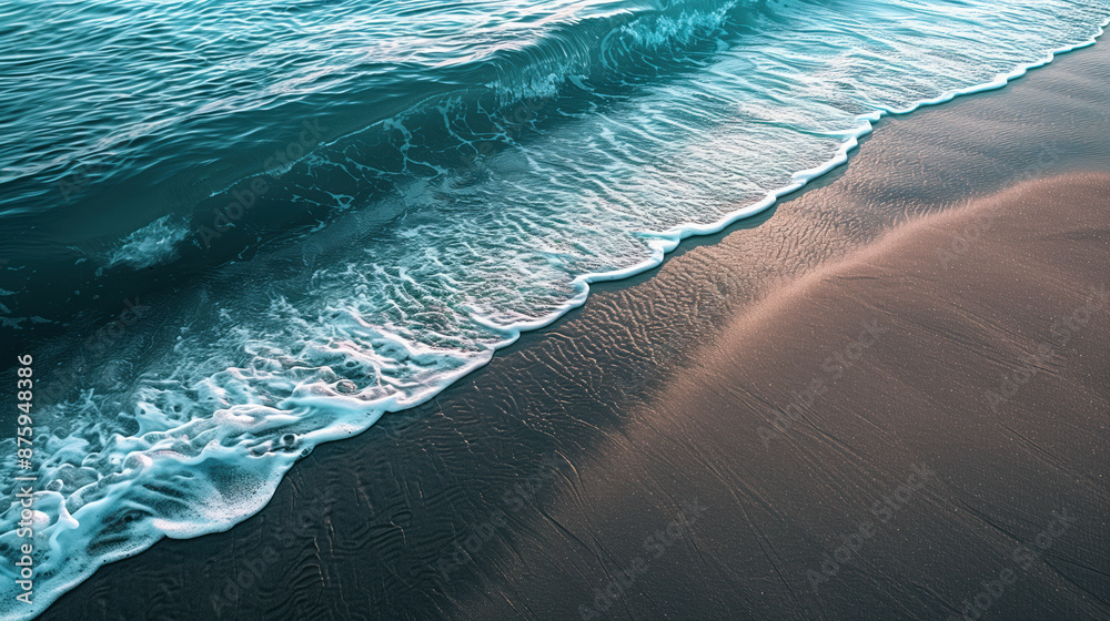 Poster ocean waves on the edge of a sandy shore line. background image. created with generative ai technolo