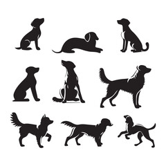 Set of silhouettes of dogs. Vector illustration isolated on white background.