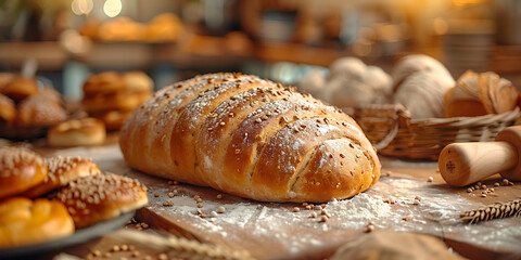 Artistic Baker Crafts Bread Loaf on Rustic Countertop