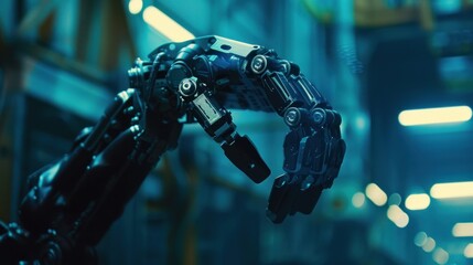 Close-Up of a Robotic Hand in a Futuristic Setting