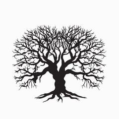 Black silhouette of a banyan isolate which background