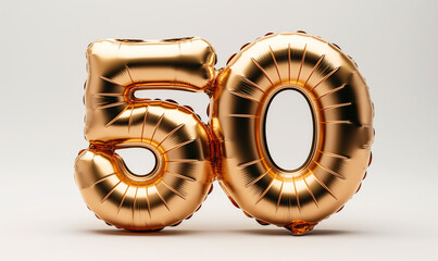 Golden congratulatory balloons in the shape of the number 50.