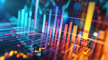 Digital Data Visualization Concept with 3D Bar Graphs and Copy Space for Technology Background Design