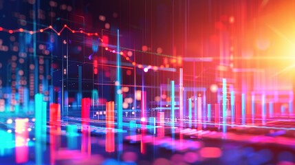 Futuristic Abstract Technology Background with 3D Bar Graphs and Copy Space