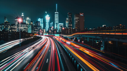 Fototapeta premium City Nightscape with Light Trails