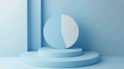 Modern White and Blue Background with 3D Pie Charts and Copy Space for Business Presentations