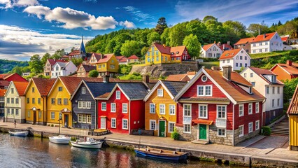 Scandinavian town with vibrant traditional buildings , Scandinavian, town, colorful, traditional
