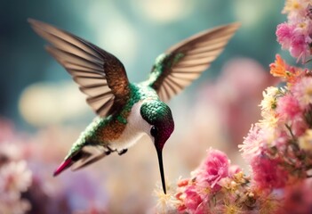 Obraz premium solely unconventional such objects flowers feathers hummingbird challenging from technology materials a conceptual perception image utilitarian made abstract ai animal art artistic artwork background