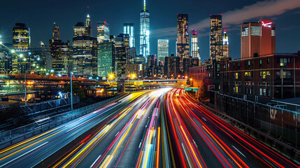 Fototapeta premium City Lights and Night Traffic Long-Exposure