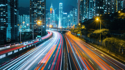 Obraz premium City Lights at Night with Busy Traffic Trails 