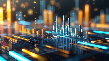 Dynamic 3D Financial Graphs on Modern Background with Text Space for Presentations and Reports