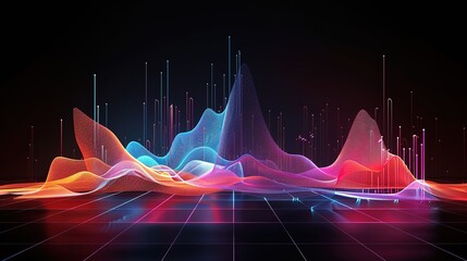 Sophisticated 3D Statistical Charts on Dark Background with Copy Space