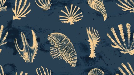 Sea Life Fossils Seamless Pattern