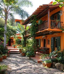 Fototapeta premium Tropical house with balcony and garden
