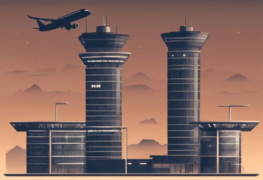 ai transparent person color simple airtraffic aerodrome controltower icon illustration dark aeroplane background signs tower modern silhouette radar male building olated control responsive b logot