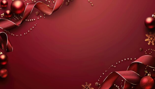 Red and gold Christmas decorations on a red background.