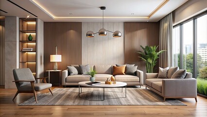 Fototapeta premium Modern living room with sleek furniture and neutral colors, modern, living room, sleek, furniture