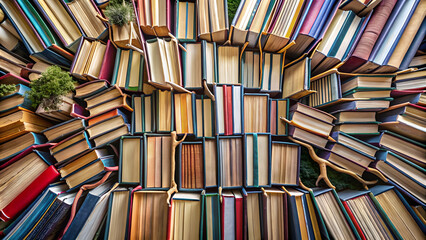 Naklejka premium Stack of old books with a tree in the center. Education concept