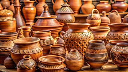 Traditional clay pottery handcrafted by skilled artisans , ceramic, hand-painted, handmade, rustic, artisan, craft