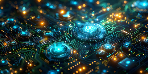 Stylized AI Background with Neon Circuits