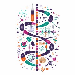 Obraz premium Abstract Composition with Colorful Shapes and Scientific Symbols