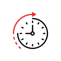 analog clock and rotating red arrow sign. red arrow and wall clock