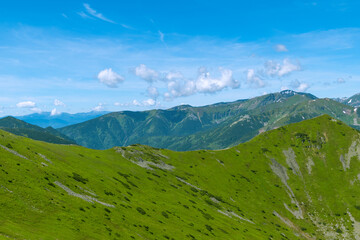 Obraz premium Beautiful summer landscape in the mountains. Green mountains and blue sky. Tatras
