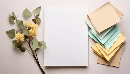 Top view of a blank white paper sheet next to a stack of colorful sticky notes.