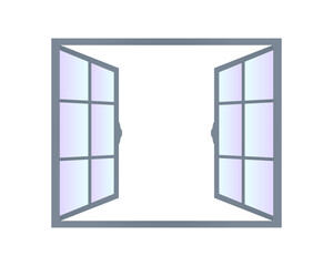 Vector Icon of Open Window Isolated on Transparent Background - Illustration of Open Window Frame with Gray Tones