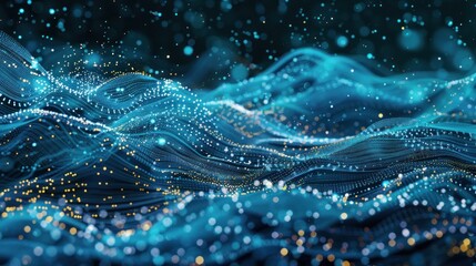 Abstract Blue and Gold Digital Landscape