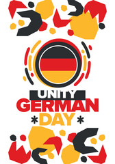 German Unity Day. Happy national holiday of unity, freedom and reunification. Deutsch flag. Celebrated annually on October 3 in Germany. Patriotic poster design. Vector illustration