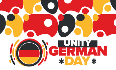 German Unity Day. Happy national holiday of unity, freedom and reunification. Deutsch flag. Celebrated annually on October 3 in Germany. Patriotic poster design. Vector illustration