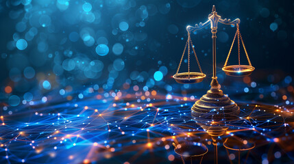 Futuristic digital justice network symbolizing justice