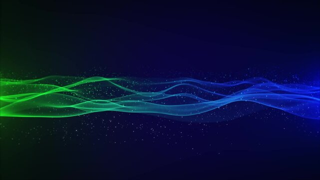 Deep blue cyber tech space lines wave dots digital binary data. Concept for big data, deep machine learning, business technology ,futuristic artificial intelligence, data stream in virtual environment